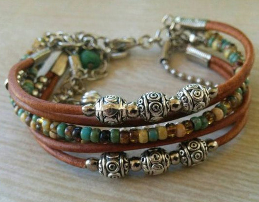 multistrand leather bracelet boho jewelery